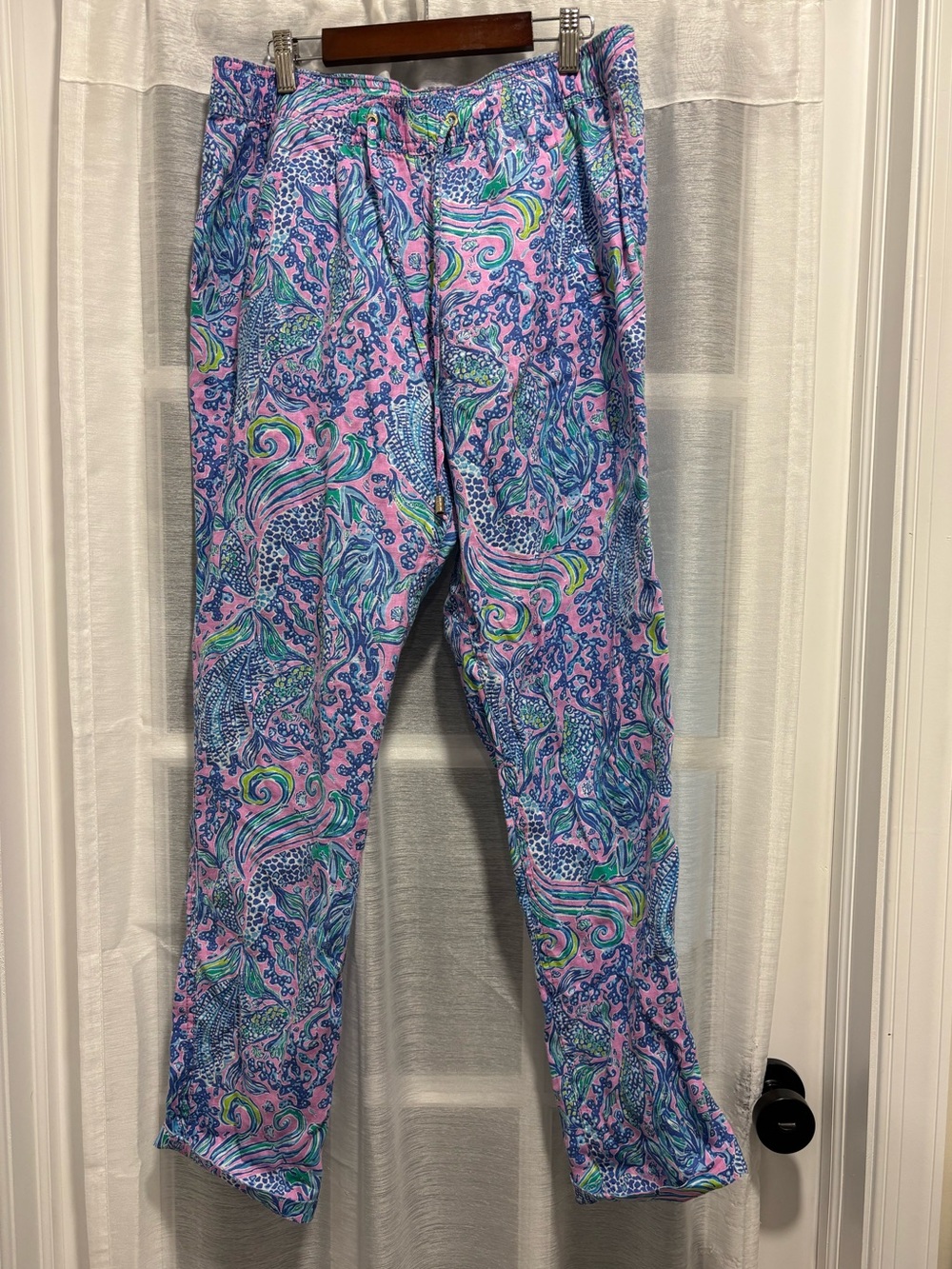 NWT Lilly Pulitzer 100% Linen Taron Linen Pant Pull On Lilac Rose Mermaid Medium